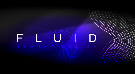 Neon glowing fluid wave lines, magic energy space light concept, abstract background wallpaper design, ripple texture illustration