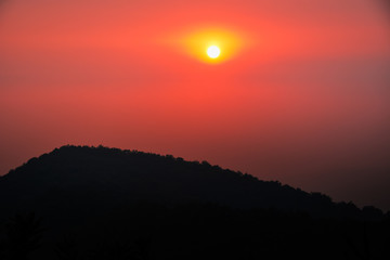 Sunset in nanital hills in winter 