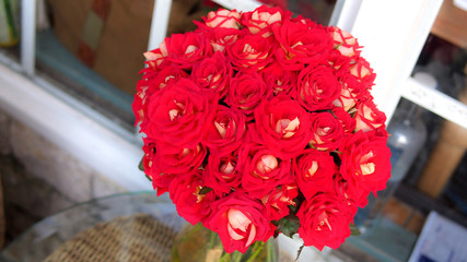 Red roses banquet in vase
