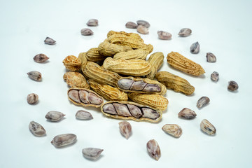 Peanuts on white background