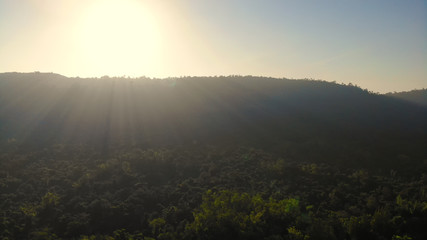 Aerial view of the sunrise at the valley on a natural background.