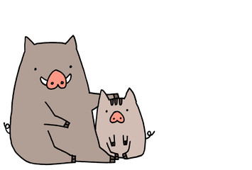 いのしし年賀状（猪・イノシシ・亥年）シンプル・かわいい