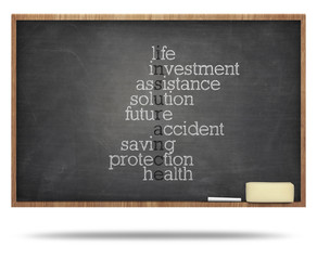 Insurance word puzzle on blackboard
