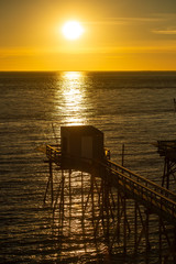 Traditional fisherman's hut at sunset in the south west of France,Talmont sur Gironde,