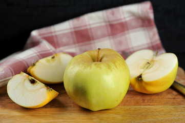 yellow apples varieties Antonovka on a plate