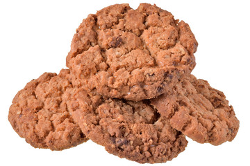 Round muesli cookies with chocolate isolated