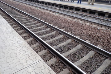 Naklejka premium rail way platform witg gray pavement