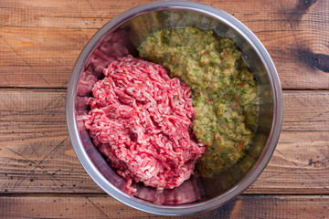 Step-by-step cooking Lamagio, Armenian lamb scones, step - cooking mince, top view