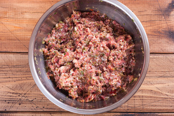 Step-by-step cooking Lamagio, Armenian lamb scones, step - cooking mince, top view