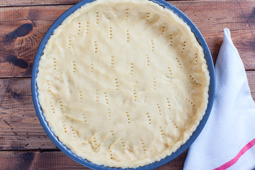 Step-by-step cooking of an open pie with mushrooms and chicken, step-making dough, selective focus