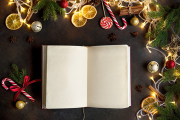 Christmas background with open book