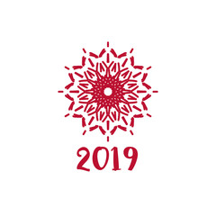 New Year greeting card with red geometric ornament and text