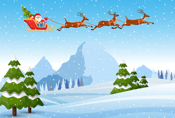Fototapeta na wymiar Illustration of Santa and Reindeer on the snow