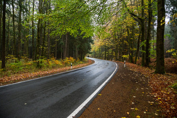 Regen nasse Straßen im Herbst