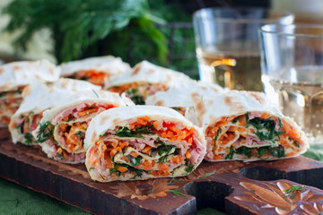 Korean carrot pita bread roll, horizontal