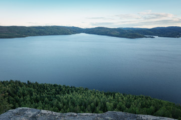 Obraz premium lake in mountains, sunset view