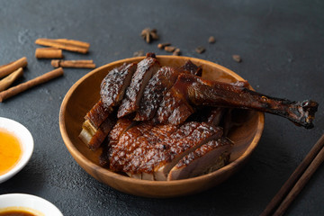 chinese roast goose with dark background