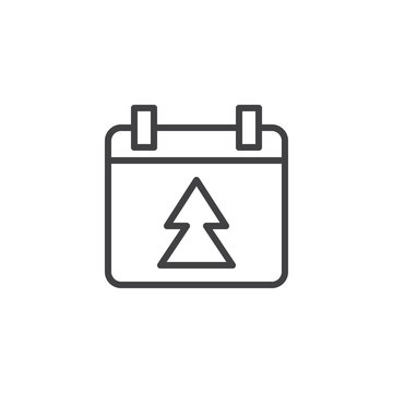 recommend clip art: Christmas day page outline icon. linear style sign for mobile concept and web design. Xmas calendar with christmas tree simple line vector icon. Symbol logo illustration. Pixel perfect vector graphics