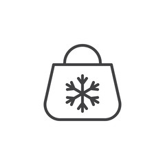 Shopping bag with snowflake outline icon. linear style sign for mobile concept and web design. Christmas shopping bag simple line vector icon. Symbol, logo illustration. Pixel perfect vector graphics