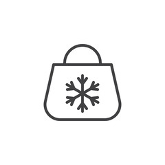 Shopping bag with snowflake outline icon. linear style sign for mobile concept and web design. Christmas shopping bag simple line vector icon. Symbol, logo illustration. Pixel perfect vector graphics