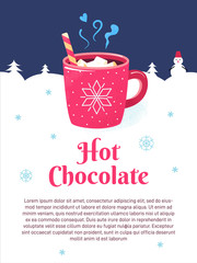 Winter season poster cup chocolate marshmallows snow