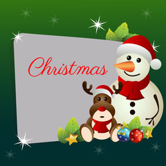 colorful happy christmas frame with reindeer doll