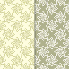 Fototapeta na wymiar Olive green floral backgrounds. Set of seamless patterns
