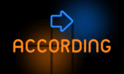 According - orange glowing text with an arrow on dark background