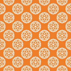White floral seamless pattern on orange background