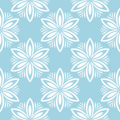 Fototapeta na wymiar White floral seamless design on blue background