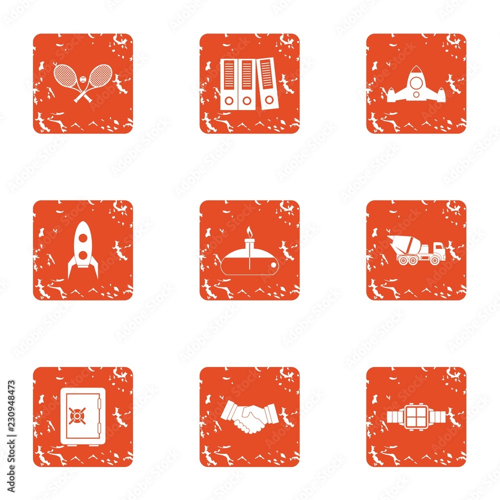 Poster record award icons set. grunge set of 9 record award vector icons for web isolated on white backgrou