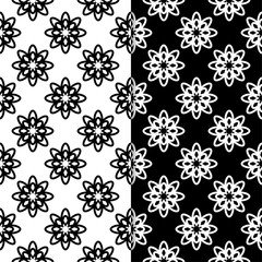 Black and white floral seamless patterns. Set of backgrounds
