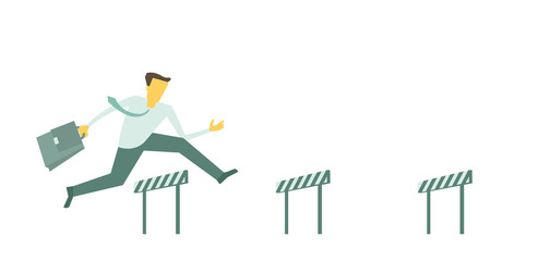 Business steeplechase man jumps overcoming the barrier running obstacles