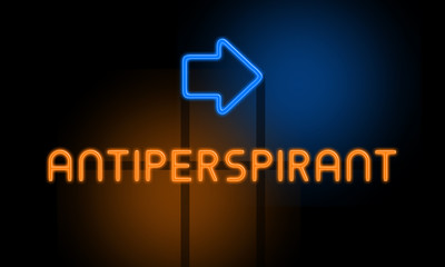 Antiperspirant - orange glowing text with an arrow on dark background