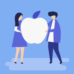 Character of a couple holding an apple illustration