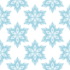 Blue floral seamless pattern on white background