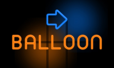 Fototapeta premium Balloon - orange glowing text with an arrow on dark background