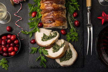  turkey breast wrapped with bacon stuffed with spinach and cheese