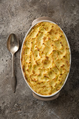shepherd's pie. Chicken, mushrooms and  mashed potatoes casserole