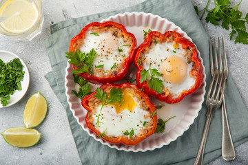 red bell peppers stuffed with eggs