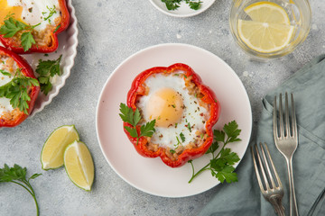 red bell peppers stuffed with eggs
