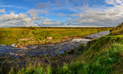 Tosno waterfall — attraction in one of settlements of Leningrad region — Ulyanovka.