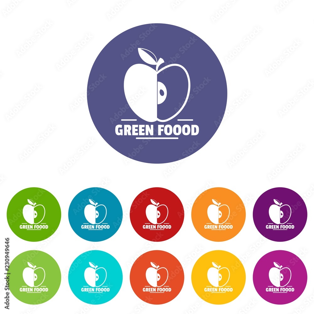 Poster green food icons color set vector for any web design on white background