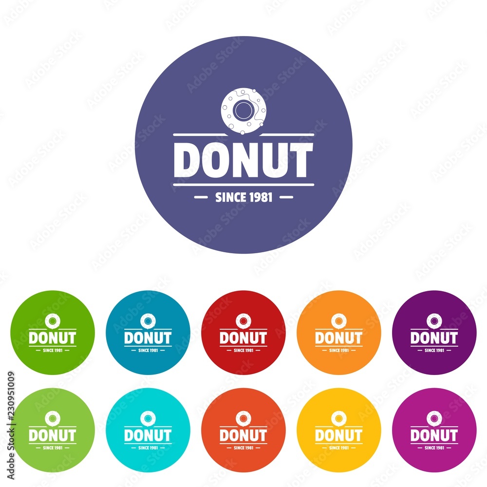 Poster donut icons color set vector for any web design on white background