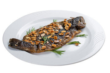Seabass grill on a white plate