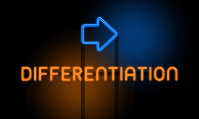 Differentiation - orange glowing text with an arrow on dark background