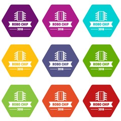 Robo chip icons 9 set coloful isolated on white for web