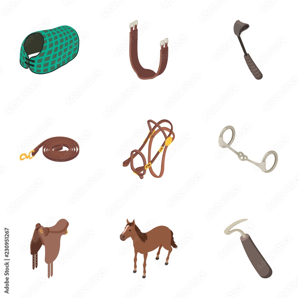 Aufkleber harness icons set. isometric set of 9 harness vector icons for web isolated on white background