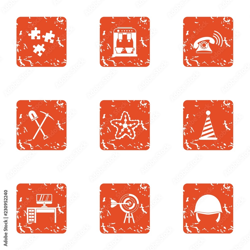 Aufkleber working break icons set. grunge set of 9 working break vector icons for web isolated on white backgr