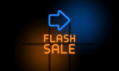 Flash Sale - orange glowing text with an arrow on dark background